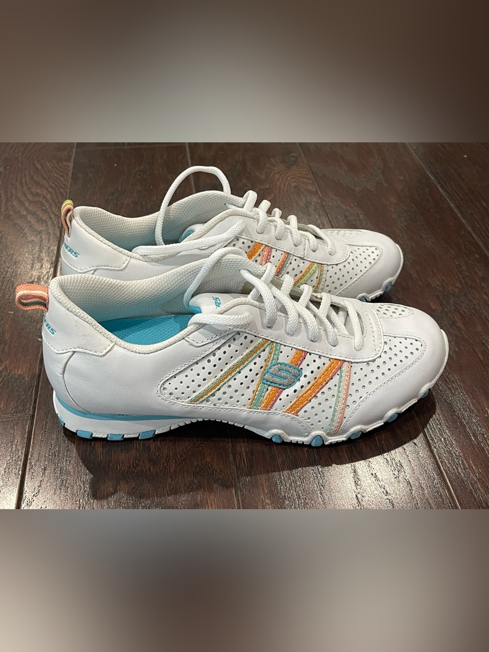 Skechers Bikers Women White Shoes Sneakers Bungee Glitter Size 8